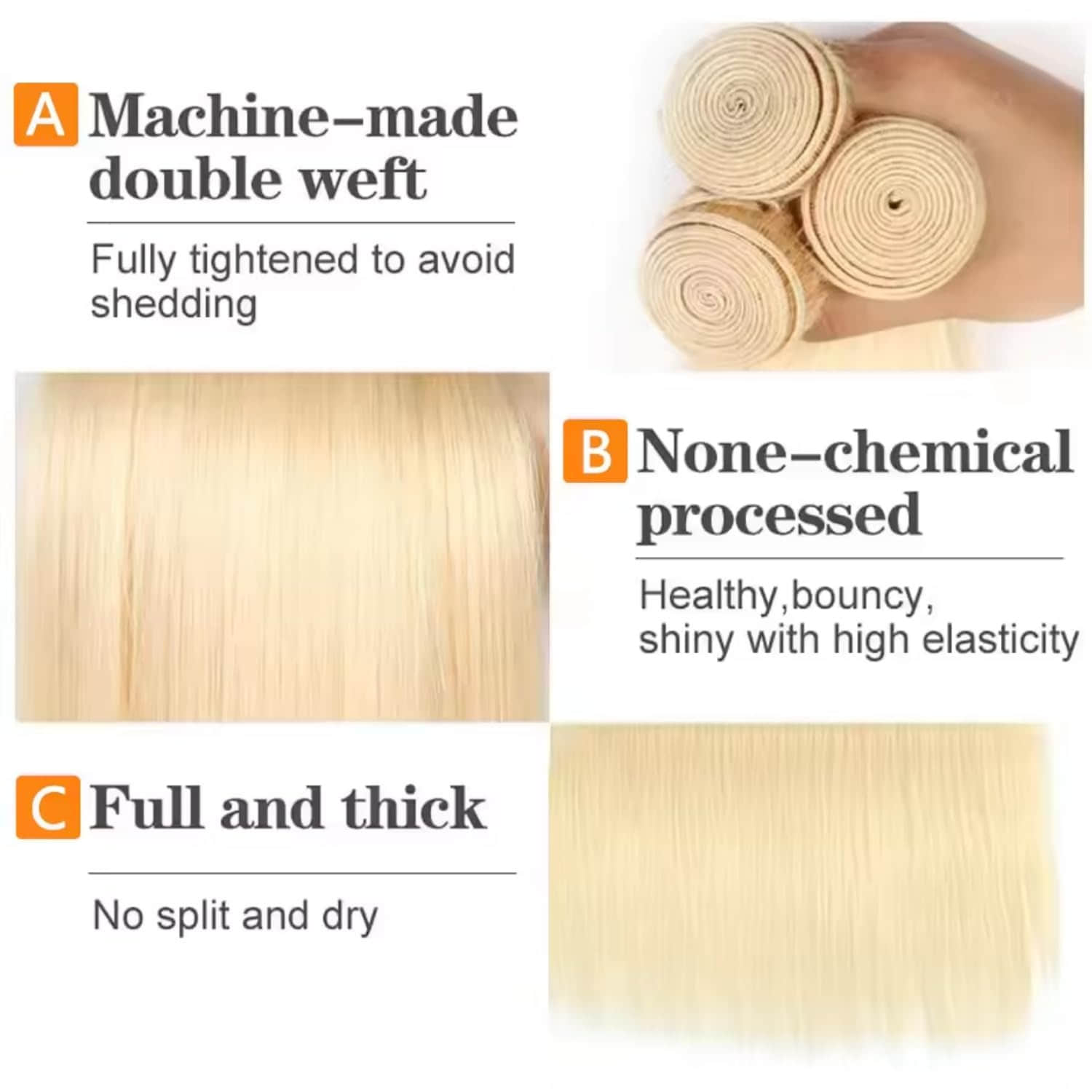 10-30 Inch #613 Blonde Straight Remy Human Hair Bundles