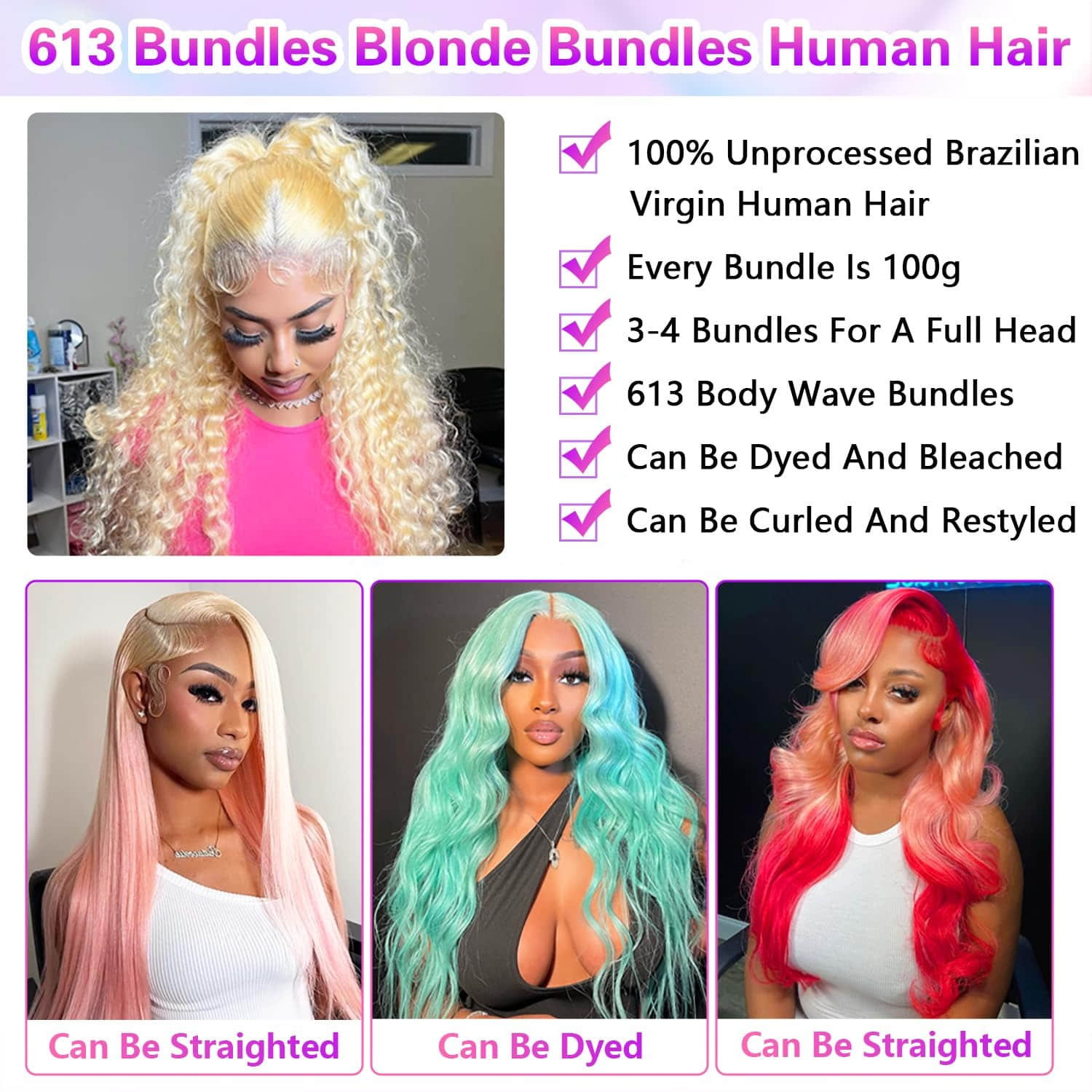 10-30 Inch #613 Body Wave Blonde Remy Human Hair Bundles