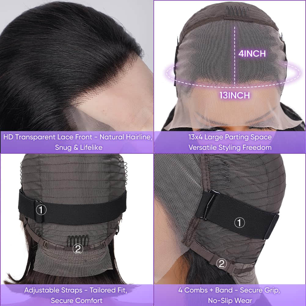 13"x4" Bob Wig Transparent Lace Closure Wig #1B