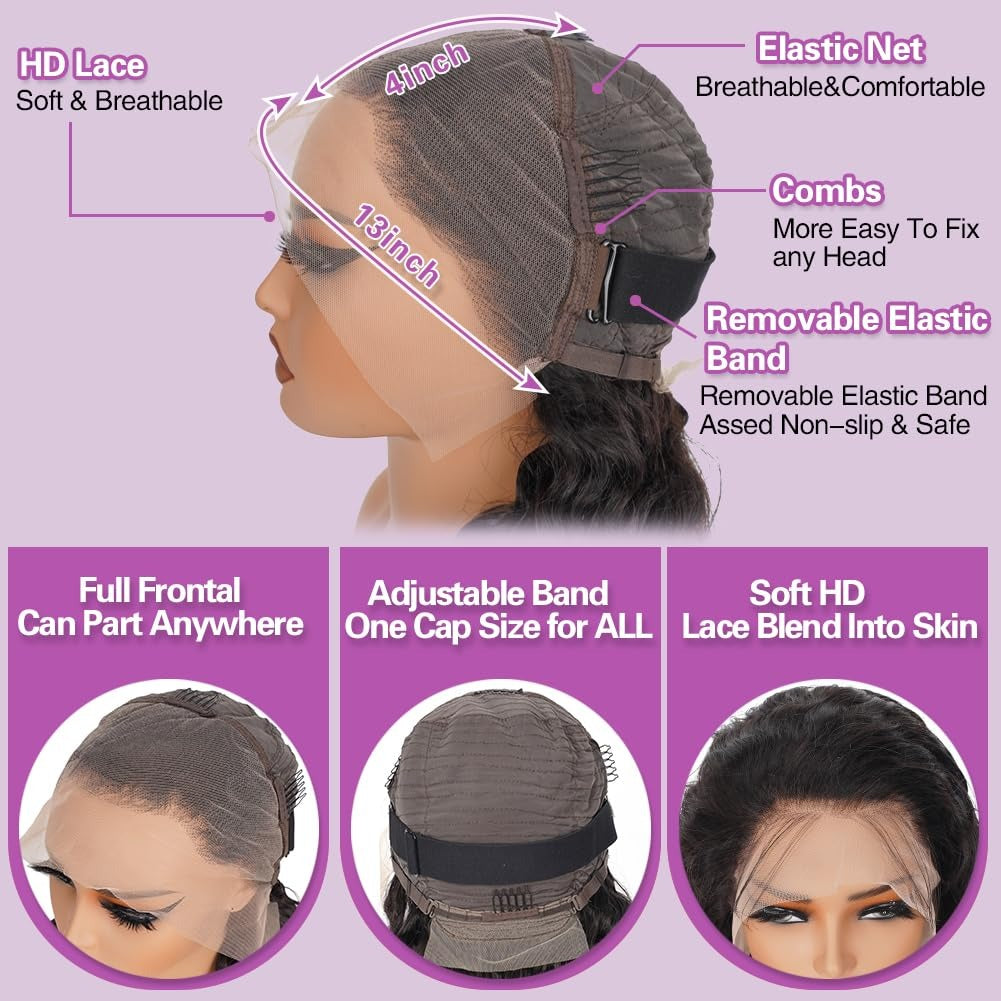 13"x4" HD Lace Deep Wave Frontal Wig #1B