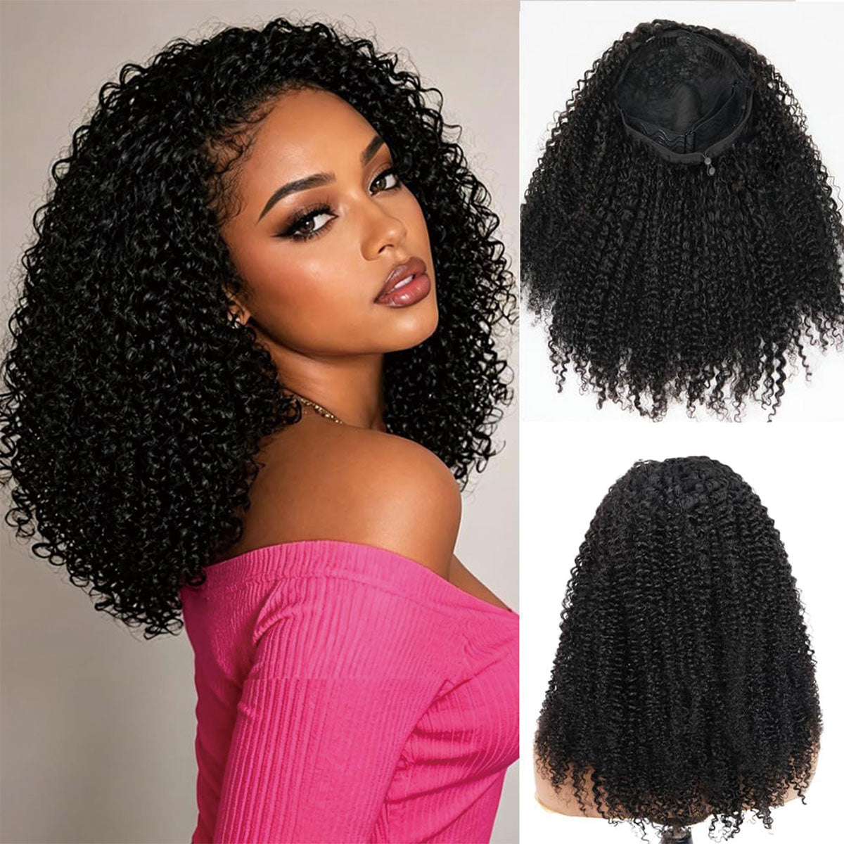 Starhair 10A 180% Average Size Half Wig Kinky Curly Natural Black