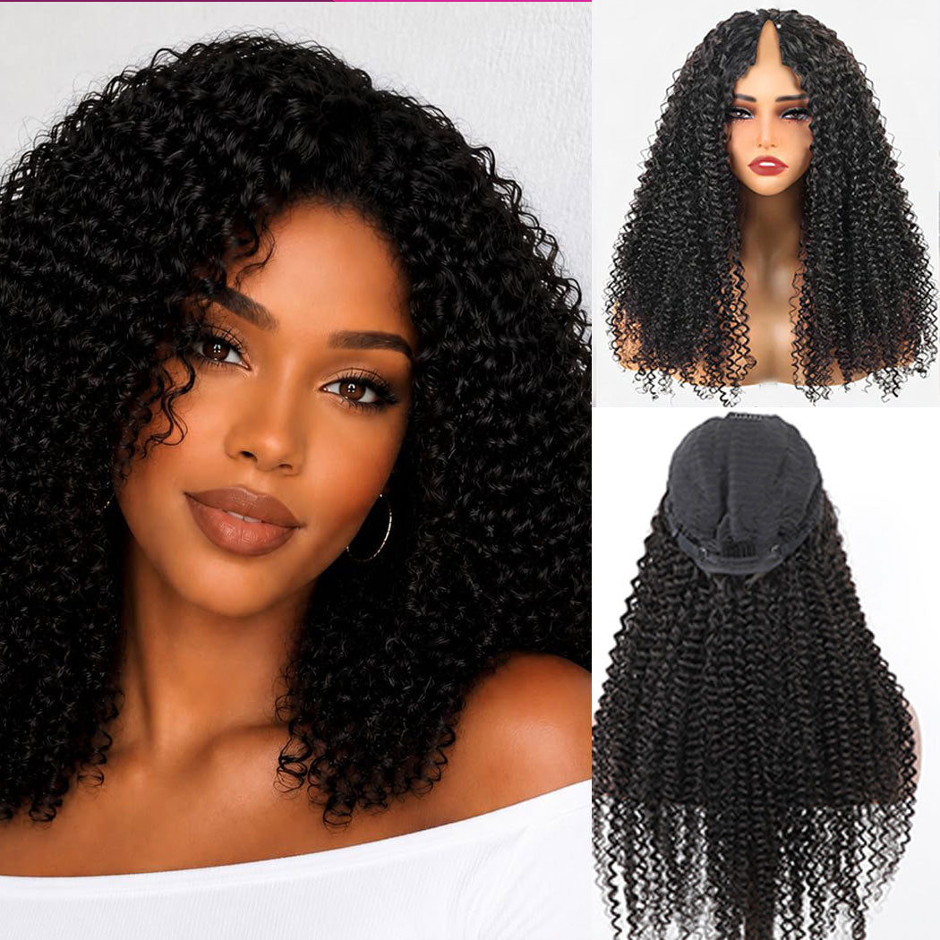 Starhair 10A 180% Average Size V Part Wig Kinky Curly Natural Black