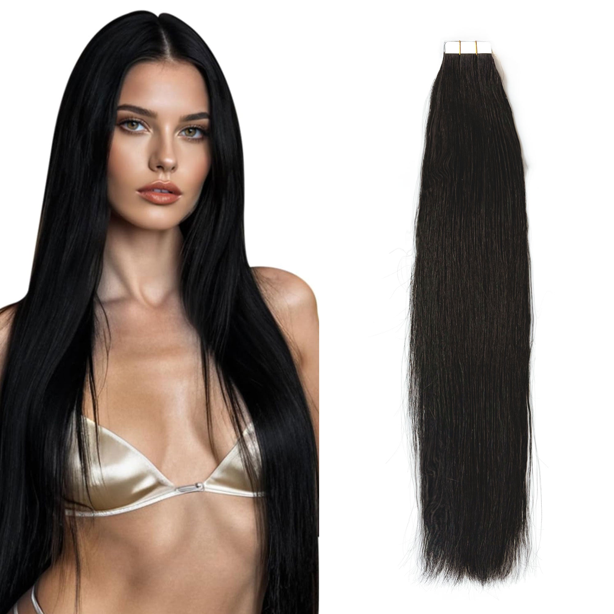 Starhair Straight 50G Tape In Extensions #1B Natural Black