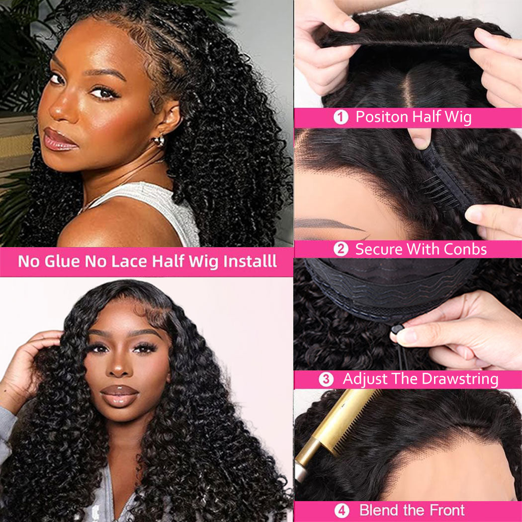 Starhair 10A 180% Average Size Half Wig Burmese Curly Natural Black