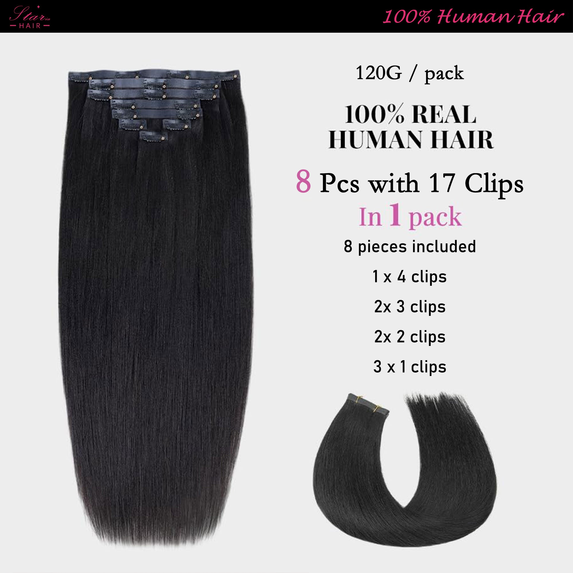 Starhair Seamless Clip In Extensions Straight 120G Natural Color