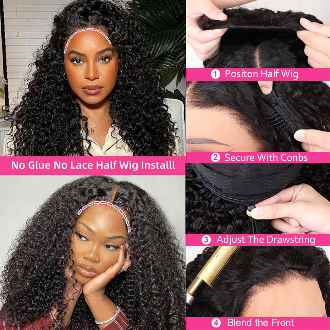Starhair 10A 180% Average Size Half Wig Kinky Curly Natural Black