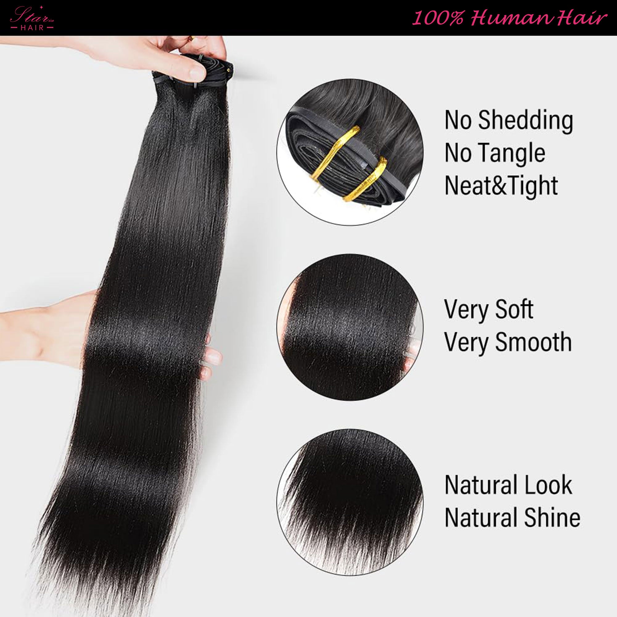 Starhair Seamless Clip In Extensions Straight 120G Natural Color