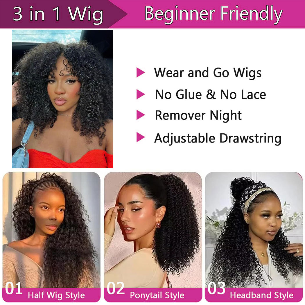 Starhair 10A 180% Average Size Half Wig Kinky Curly Natural Black