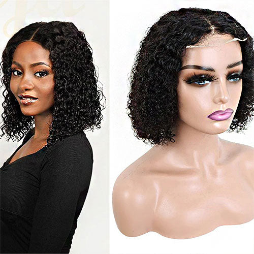 StarHair 5"x5" Curly Bob Wig Transparent Lace Closure Wig #1B