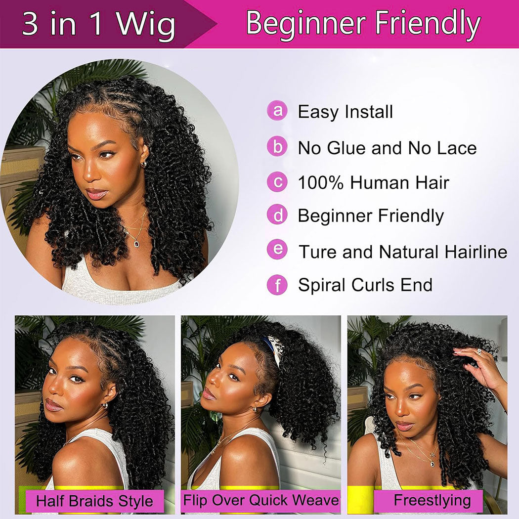 Starhair 10A 180% Average Size Half Wig Burmese Curly Natural Black