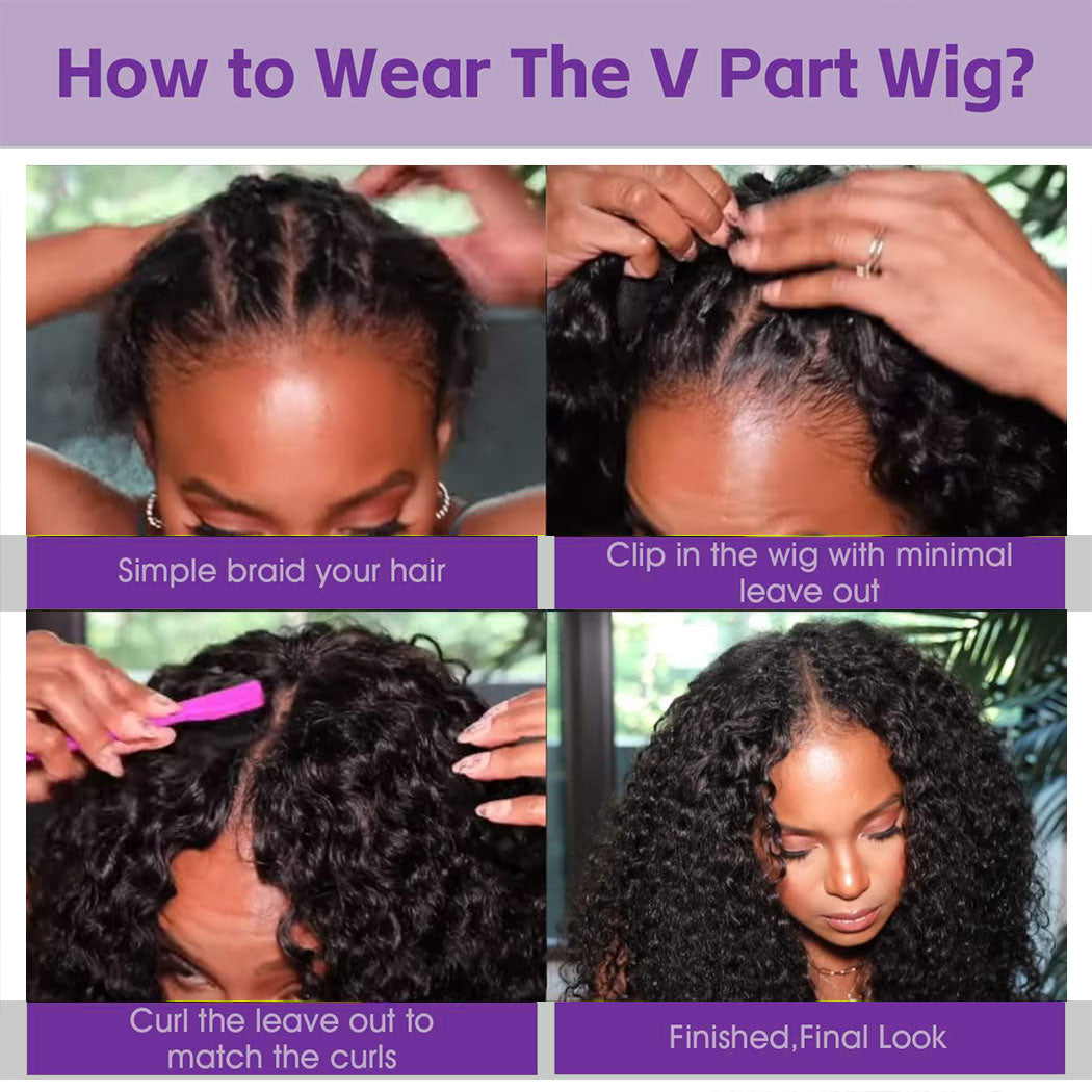 Starhair 10A 180% Average Size V Part Wig Kinky Curly Natural Black