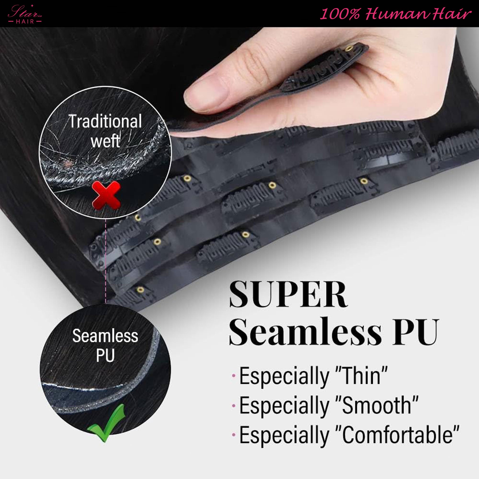 Starhair Seamless Clip In Extensions Straight 120G Natural Color