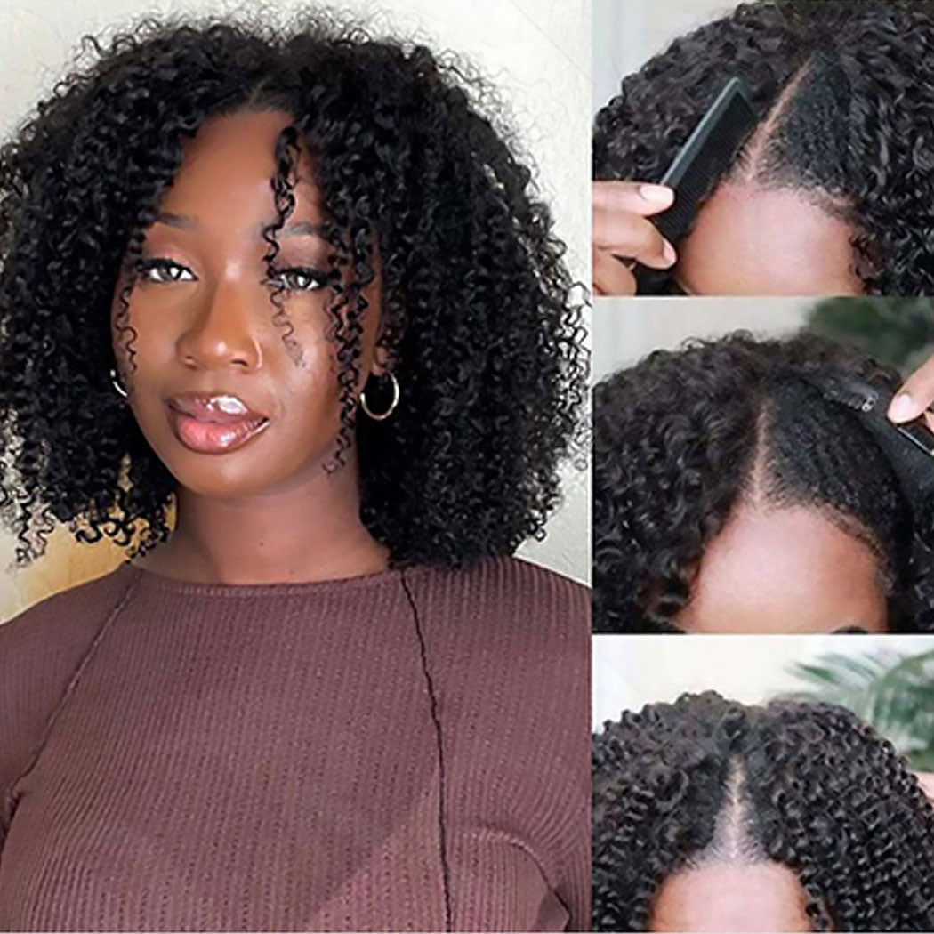 Starhair 10A 180% Average Size V Part Wig Kinky Curly Natural Black