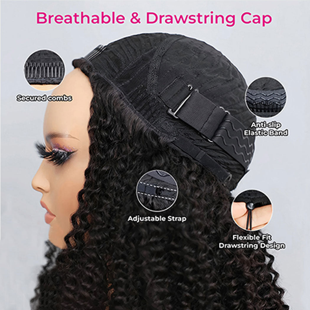 Starhair 10A 180% Average Size Half Wig Kinky Curly Natural Black