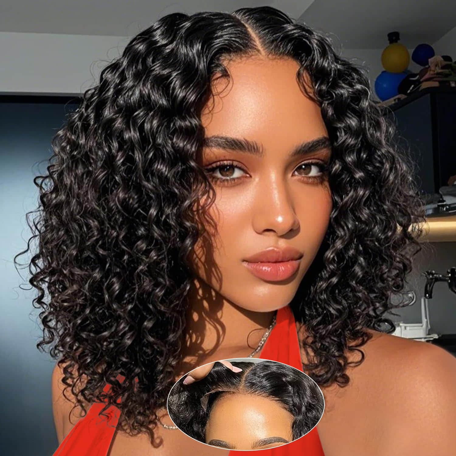  5"x5" Curly Bob Wig Transparent Lace Closure Wig #1B