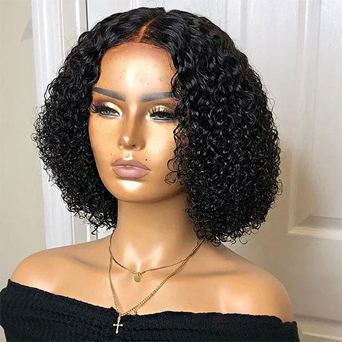  5"x5" Curly Bob Wig Transparent Lace Closure Wig #1B