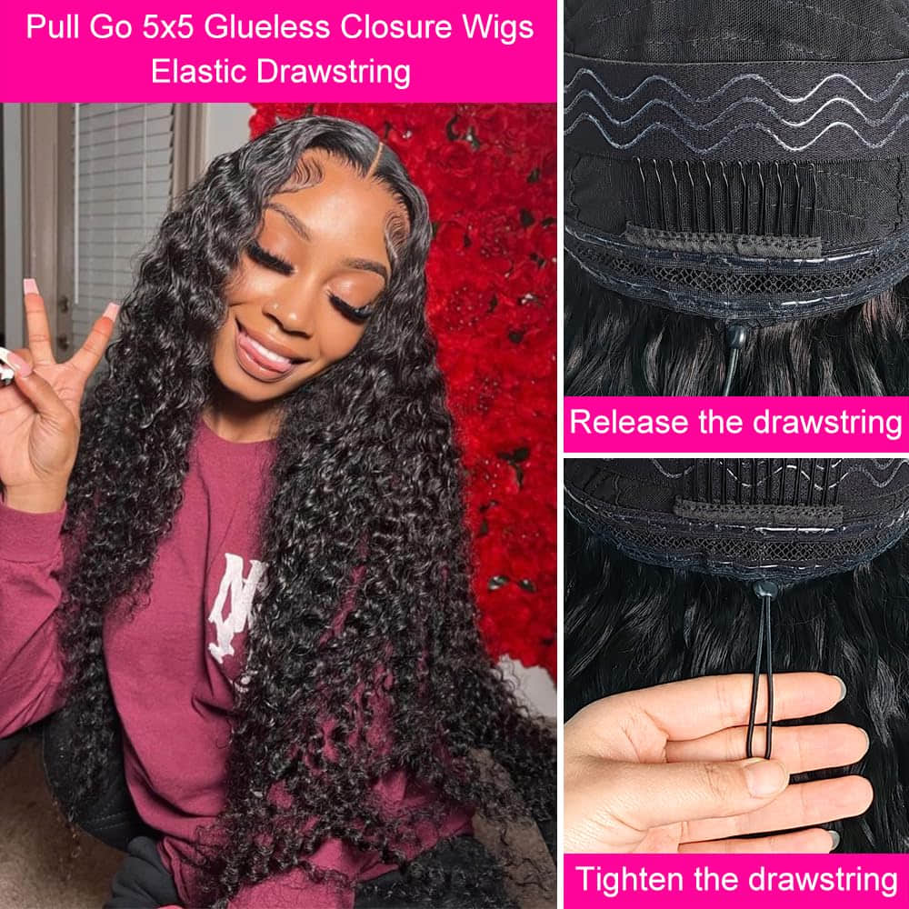 5"x5" Deep Wave Transparent Glueless Lace Closure Wig 