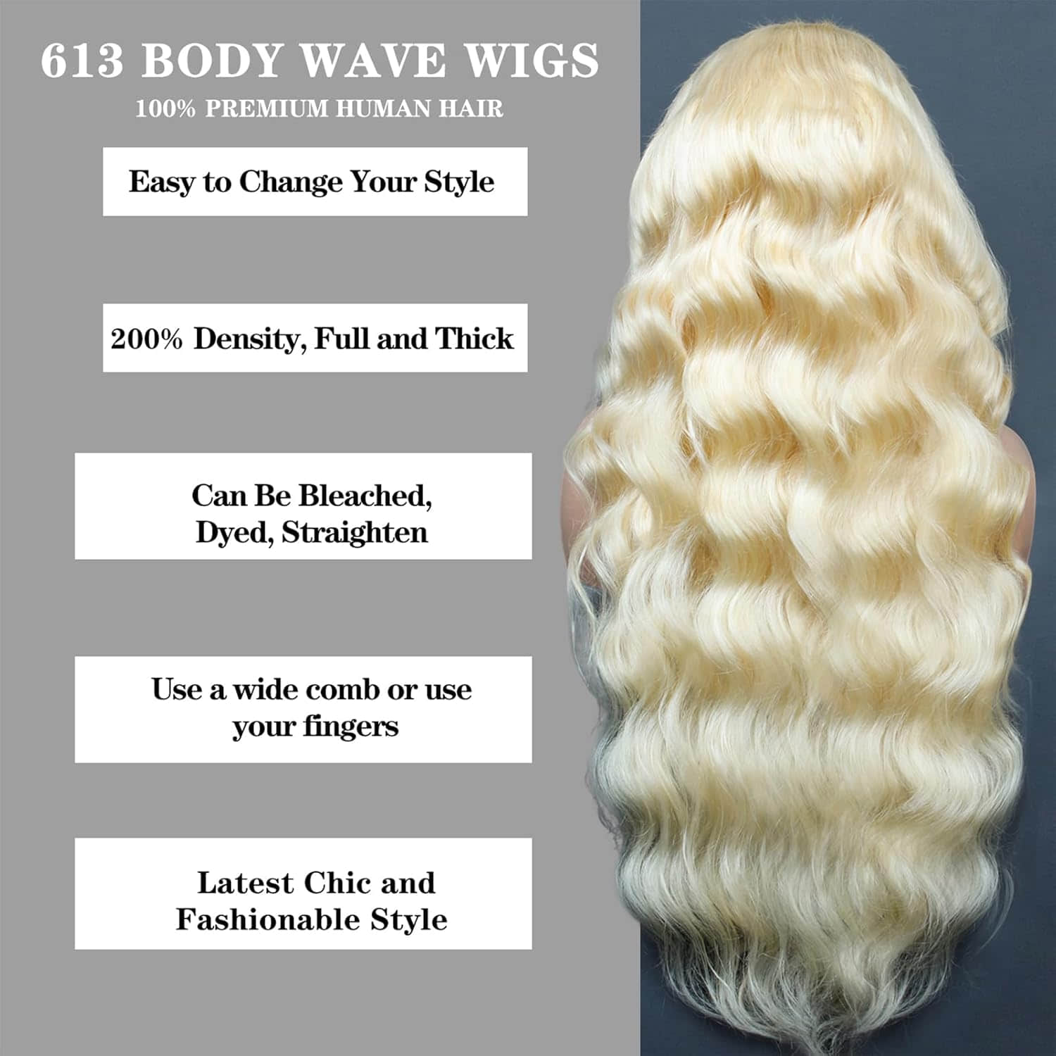 #613 Blonde 13"x4" Body Wave 200% Transparent Lace Frontal Wigs