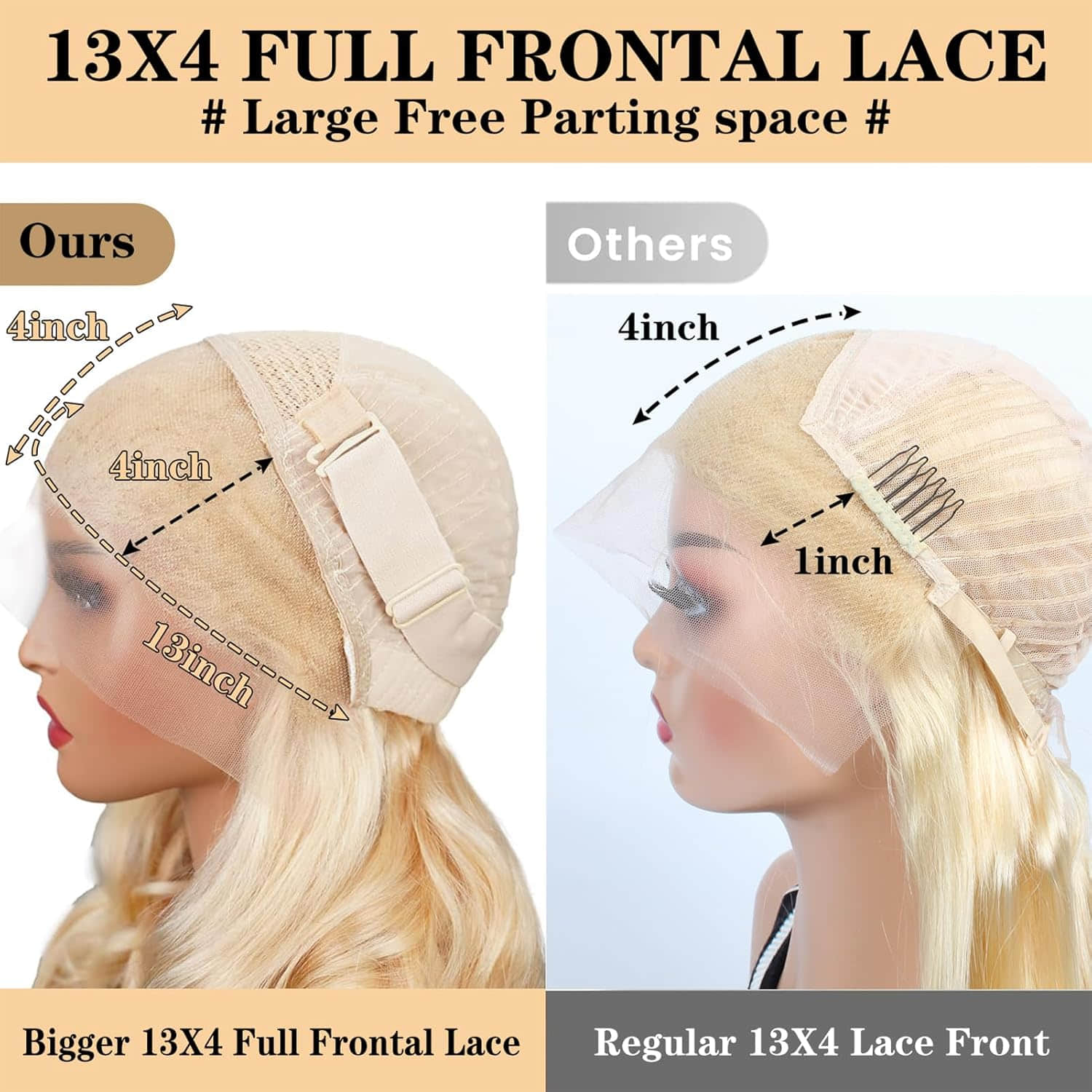 #613 Blonde 13"x4" Body Wave 200% Transparent Lace Frontal Wigs