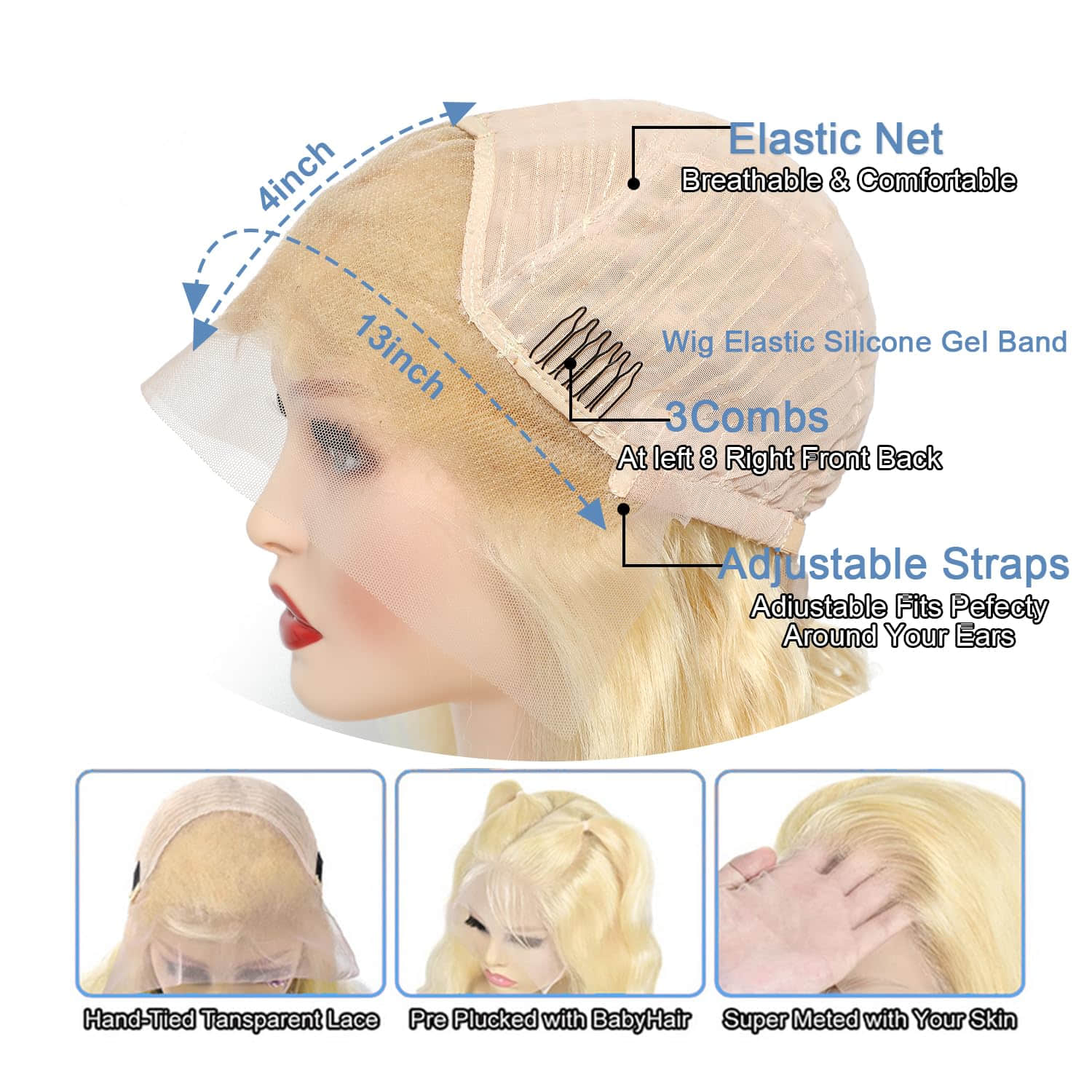 #613 Blonde 13"x4" Body Wave Transparent Lace Frontal Wigs 150%