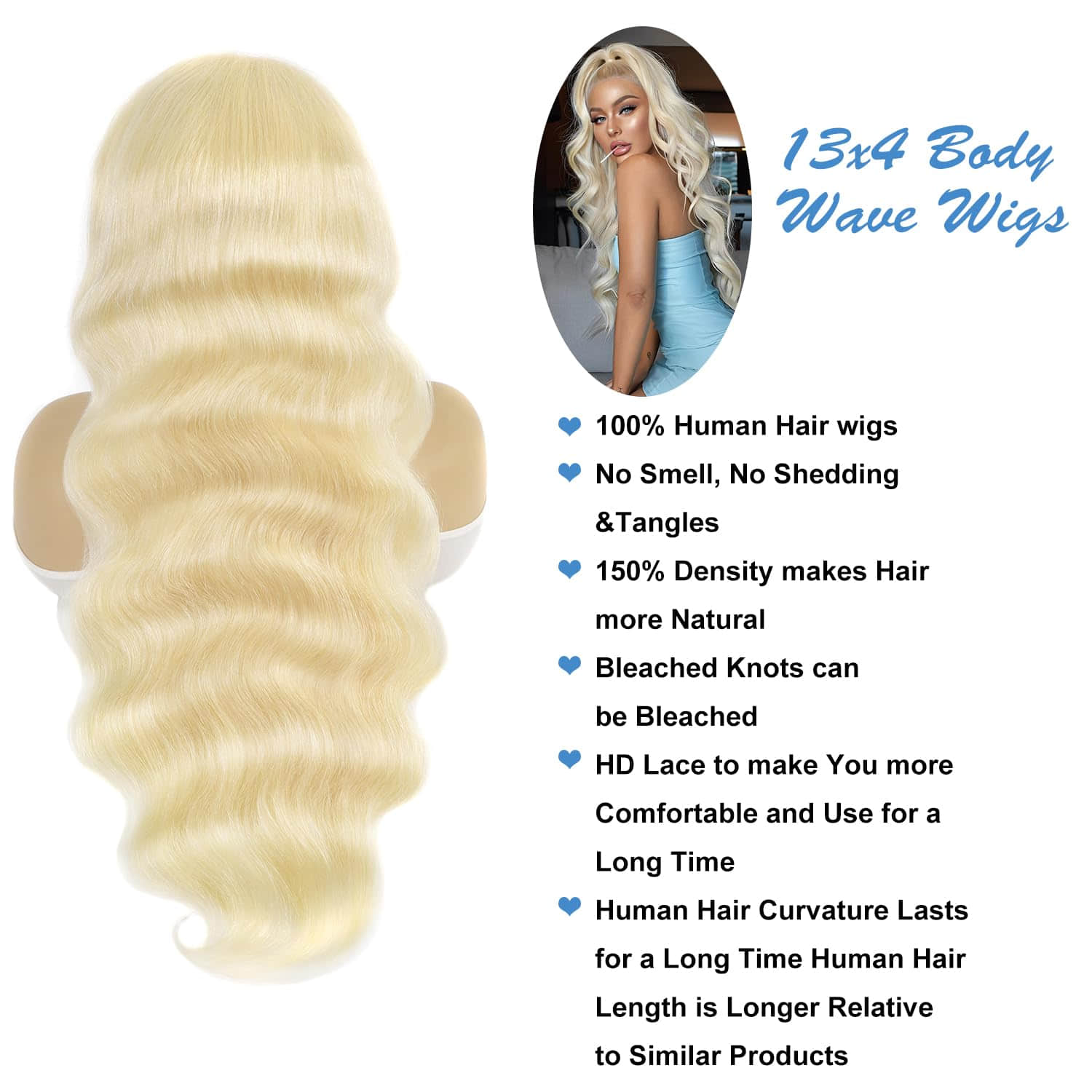#613 Blonde 13"x4" Body Wave Transparent Lace Frontal Wigs 150%