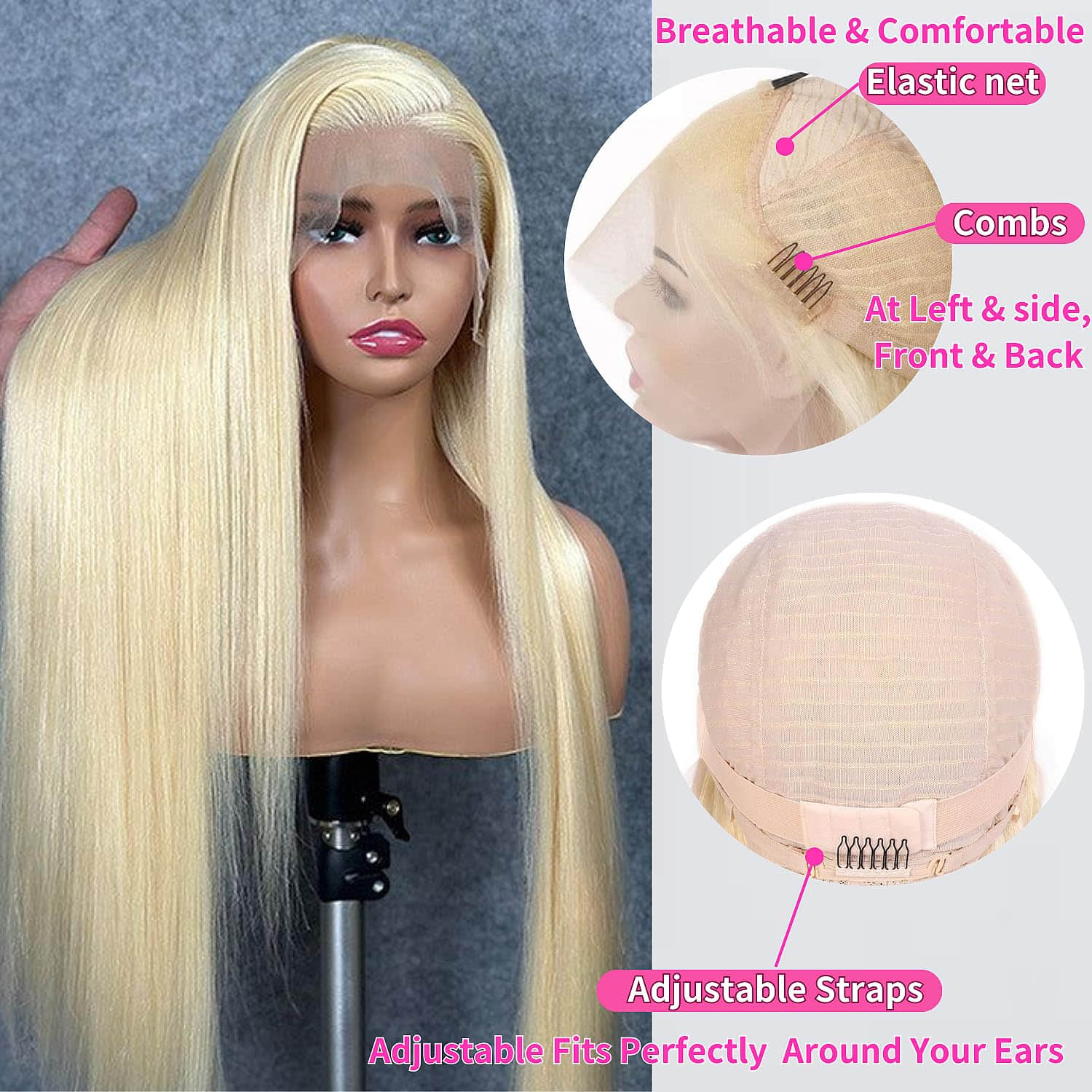 #613 Blonde 13"x4" Straight Transparent Lace Frontal Wigs 150%