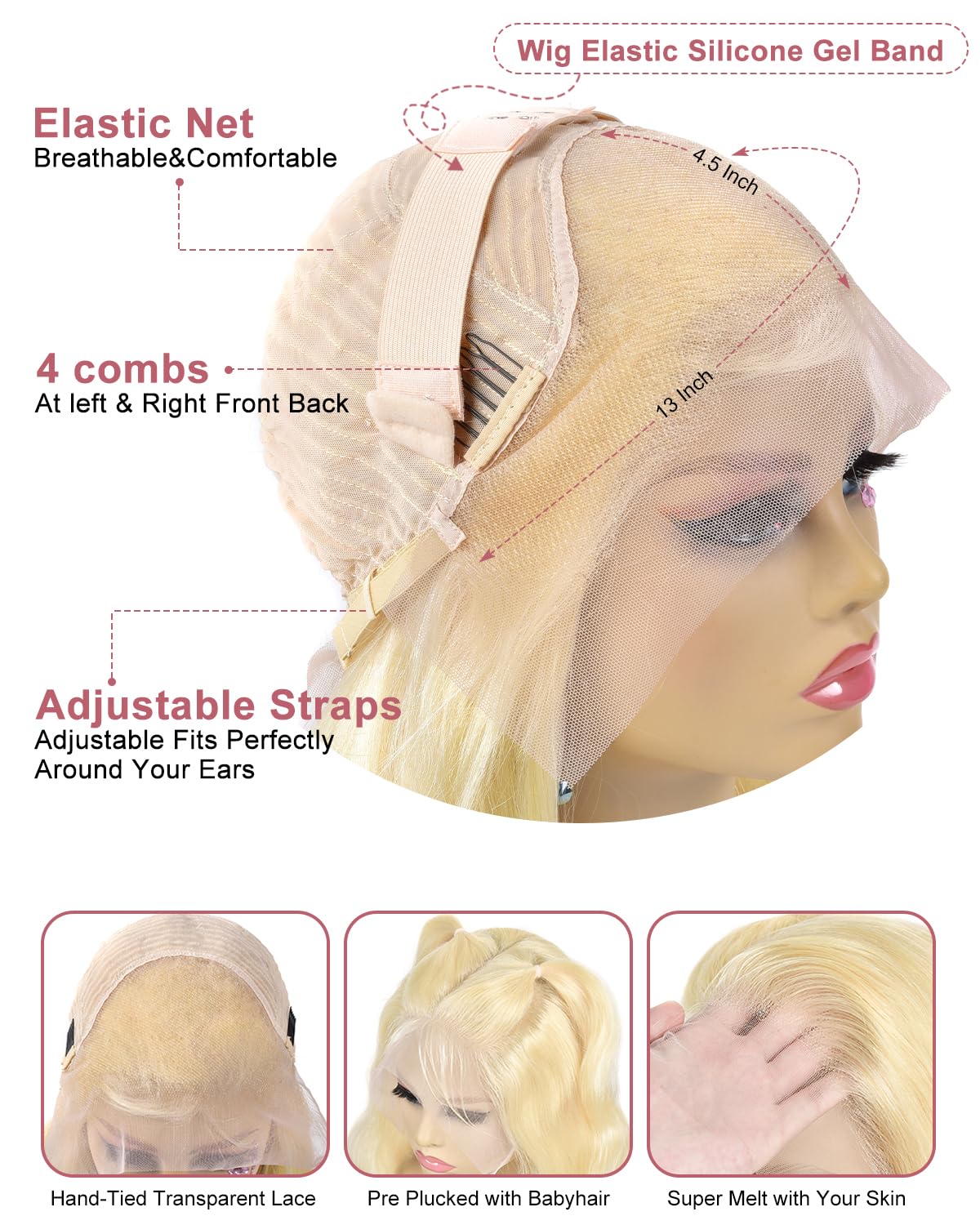 #613 Blonde 13"x4" Straight Transparent Lace Frontal Wigs 200%