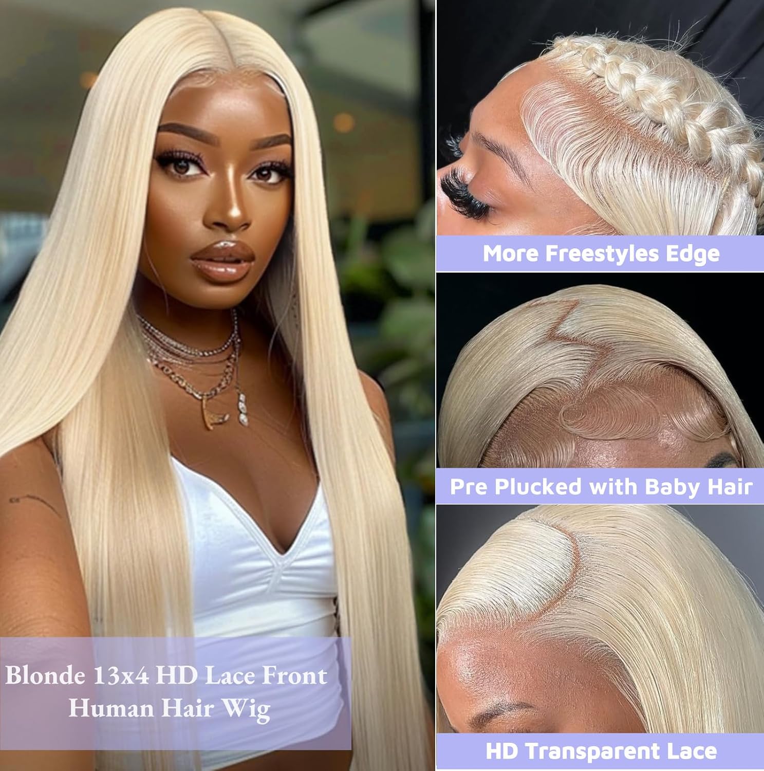 #613 Blonde 13"x4" Straight Transparent Lace Frontal Wigs 200%