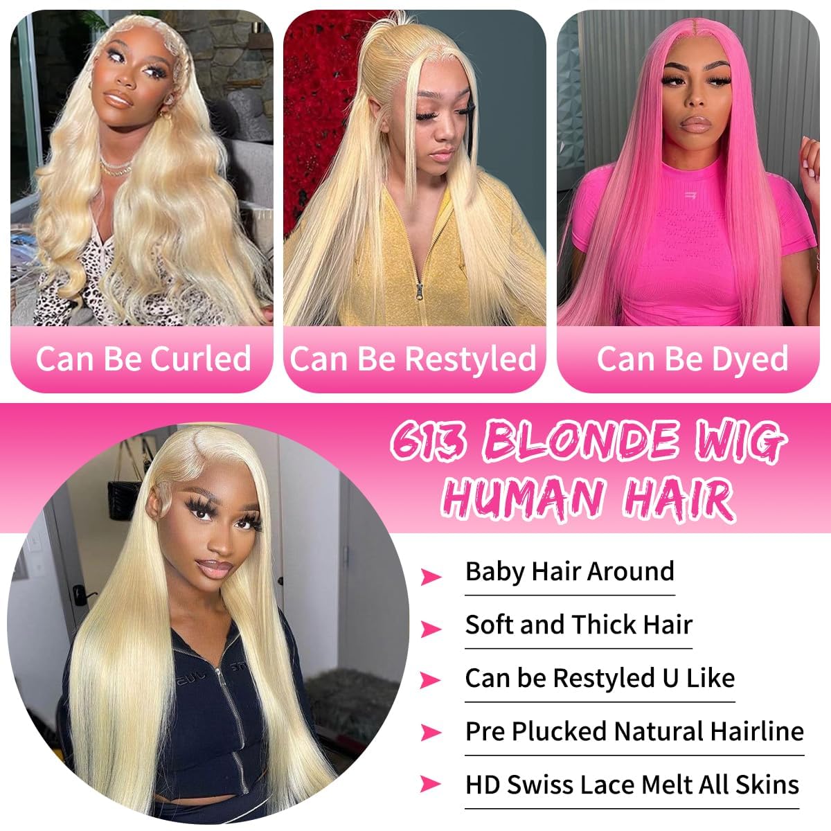 #613 Blonde 13"x4" Straight Transparent Lace Frontal Wigs 200%