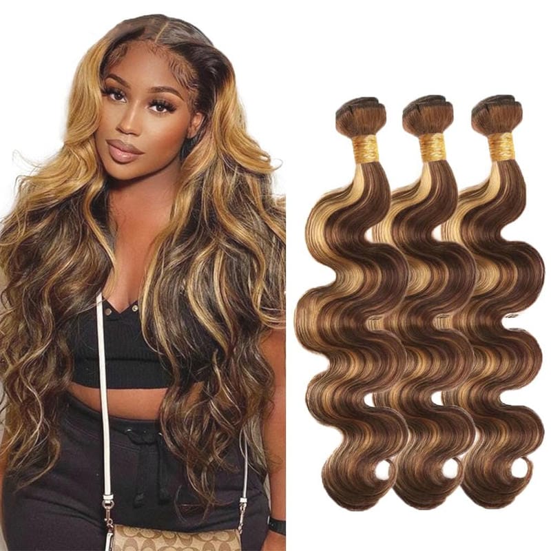 Highlight Body Wave Human Hair Bundles Brown & Honey Blonde 12-28 Inch - Stariahair