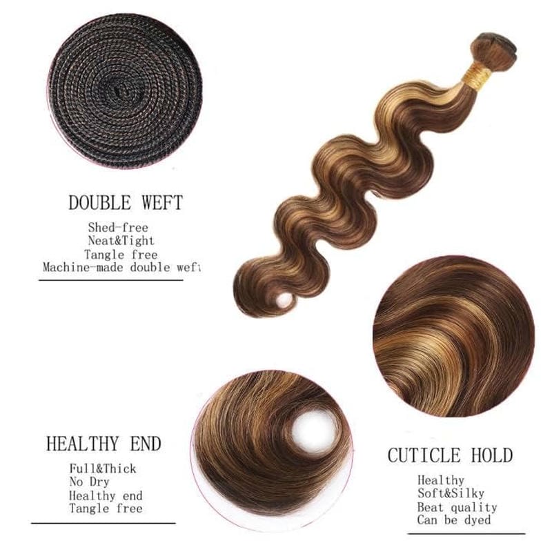 Highlight Body Wave Human Hair Bundles Brown & Honey Blonde 12-28 Inch - Stariahair