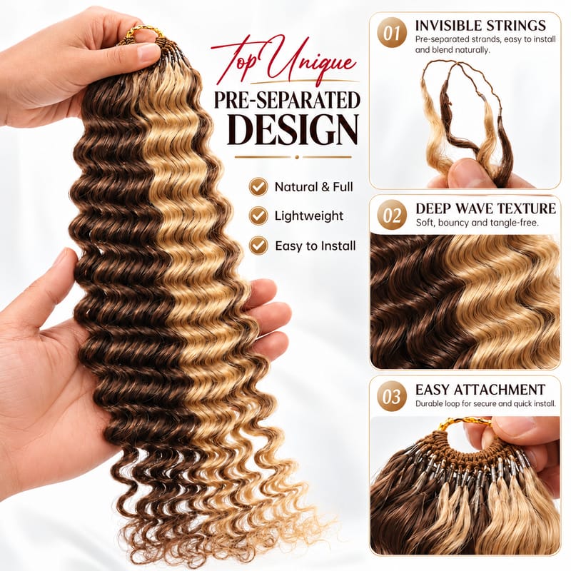 StariaHair Deep Wave Crochet 100% Human Hair Miracle Knots Pre-Separated & Lightweight Highlight #P4/27