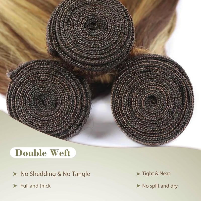 Highlight Straight Human Hair Bundles Brown & Honey Blonde 12-28 Inch - Stariahair