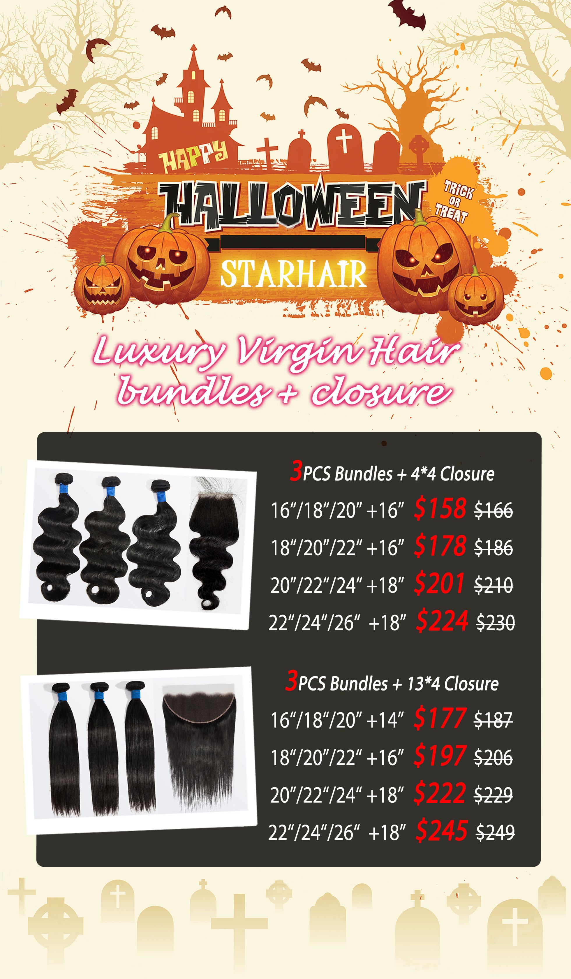Halloween Package Deal | Luxury Virgin Hair Bundle & Closure Deal