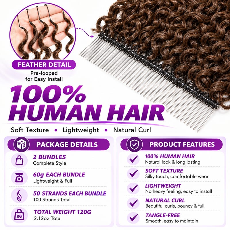 StariaHair Burmese Curly Crochet Human Hair for Boho Braids Miracle Knots Full & Bouncy Curls Color #4