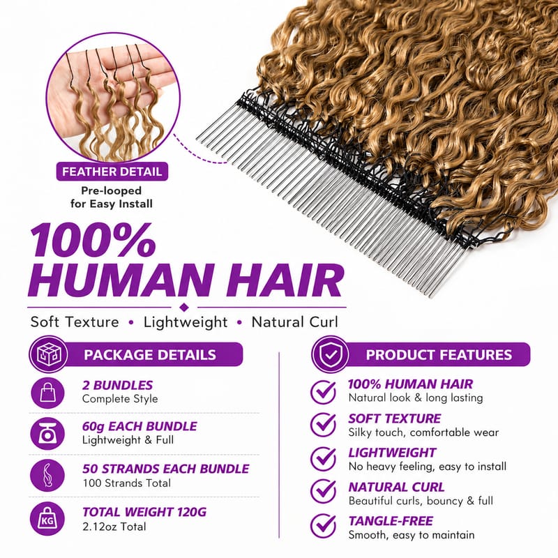 StariaHair Deep Wave Crochet 100% Human Hair Miracle Knots Pre-Separated & Lightweight Highlight #P4/27