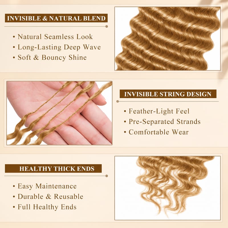 StariaHair Deep Wave Miracle Knots Crochet Human Hair Extensions Full & Bouncy Curls Color #27