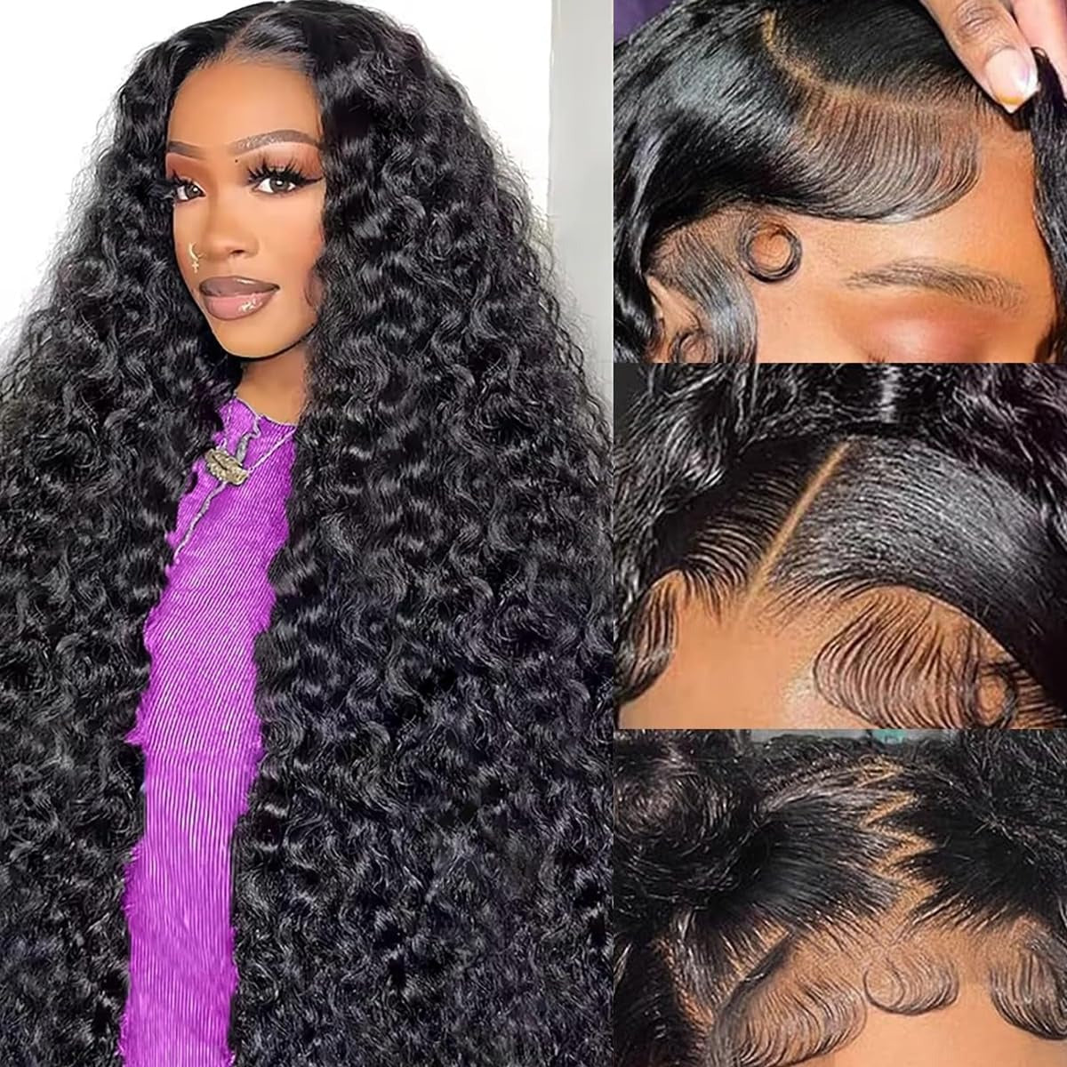 StarHair 13"x4" Deep Wave 150% Transparent Lace Frontal Wig #1B