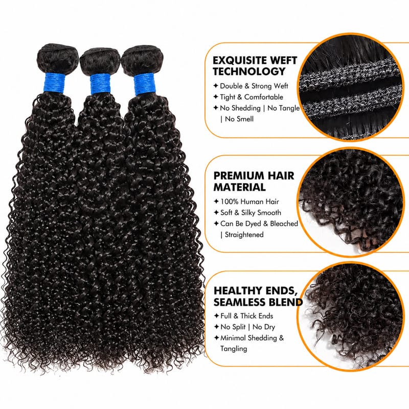 Kinky Curly Brazilian Virgin Hair Bundles Full-Bodied Bouncy Curls Natural Color 14-30 Inch - Stariahair