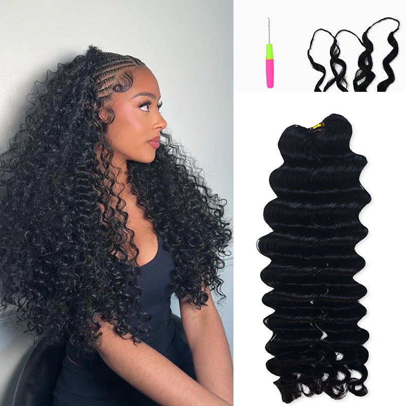 Starhair Deep Wave Feather Crochet Human Hair Extensions 100% Virgin Hair Crochet Braid For Miracle Knots Natural Black